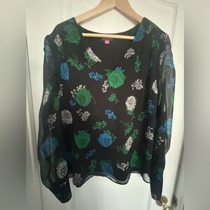 Black Floral Vince Camuto Blouse. Sheer top, with attached shell underneath.